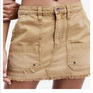 Free People Canvas Frayed Hem Cargo Skirt